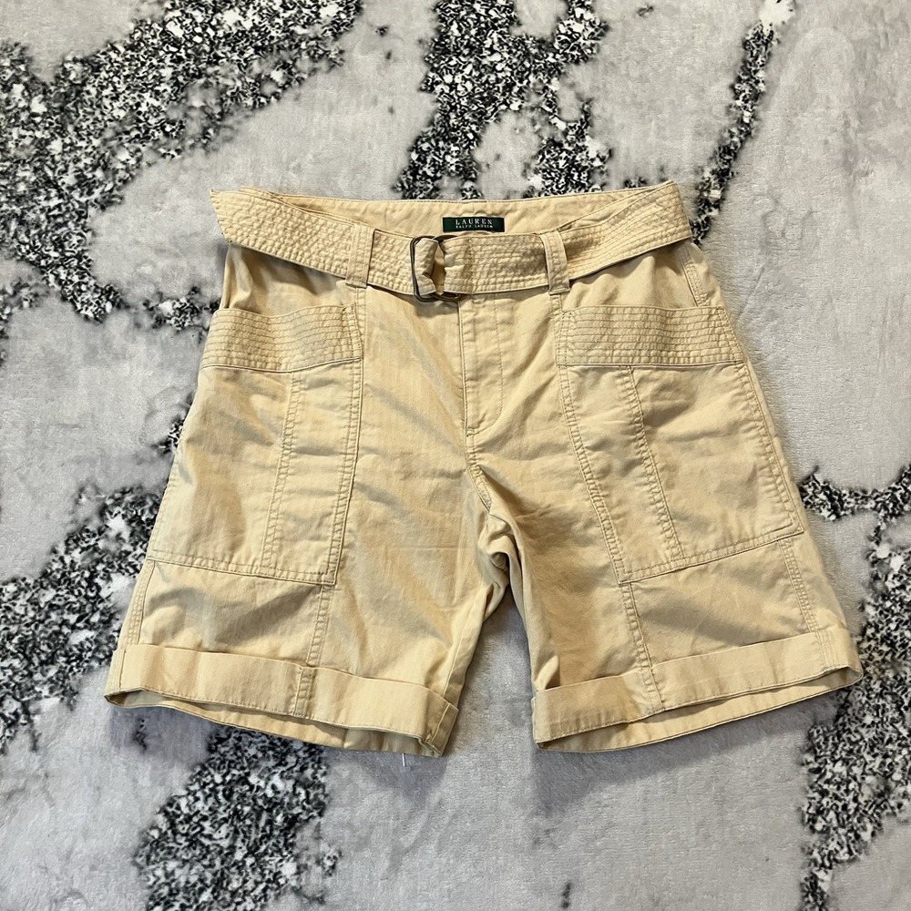 Ralph Lauren LRL Shorts Womens Size 8 Tan Cotton‎ Belted Vtg Casual
